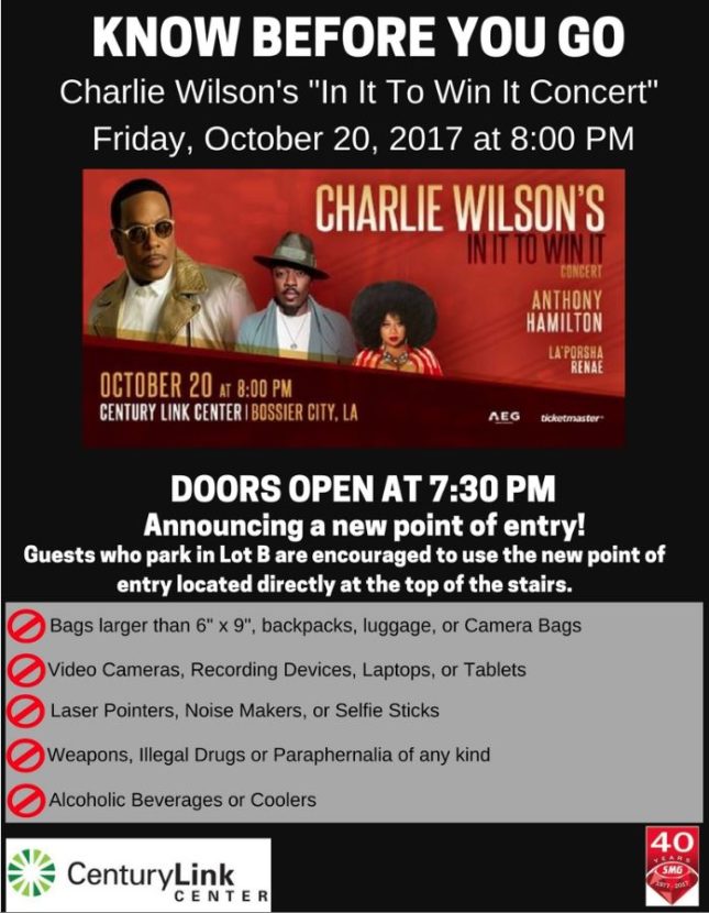 Charlie Wilson Tour "Know Before You Go!" Brookshire Grocery Arena